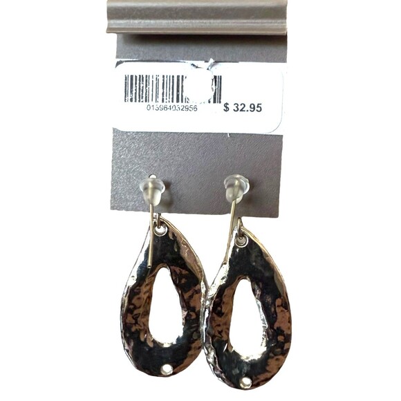 J. Jill Hammered Teardrop Cutout Earrings Silver Tone Crystal Dangle Boho Chic - Picture 8 of 10